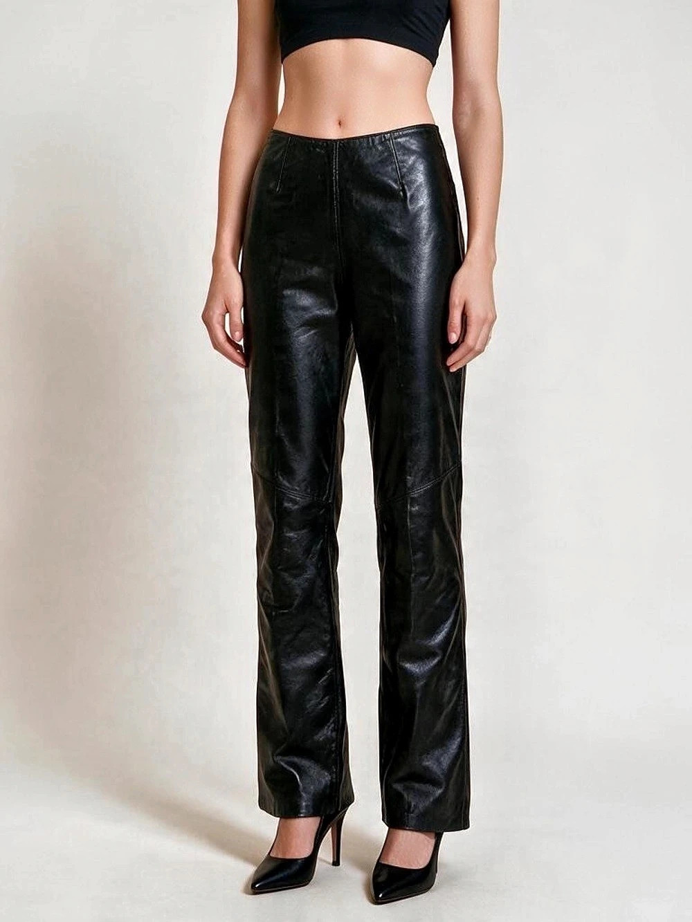VTG Danier Black Genuine Leather Straight Y2K Leg Pants Size 10 Gothic Moto